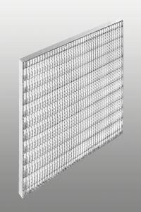 Close-up view of a transparent grid structure designed for light diffusion, showcasing its textured surface and layered design.